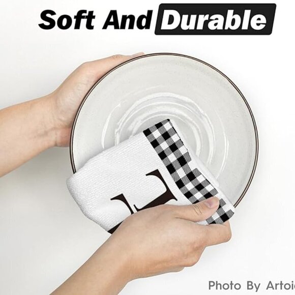 Buffalo Plaid Blue Pumpkin Home Fall Kitchen Towels Dish Towels, 18x26 - Picture 2 of 6